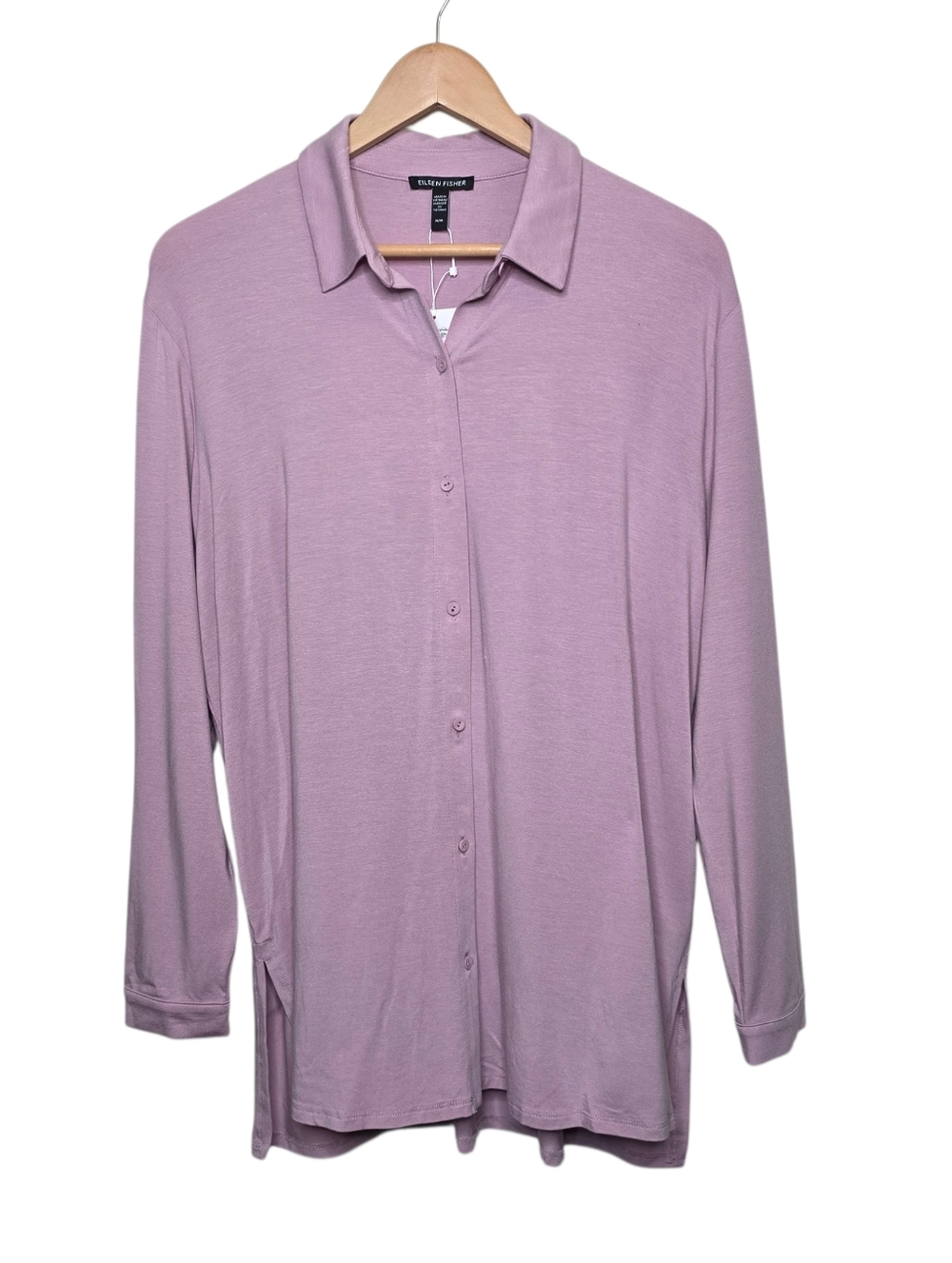 Eileen Fisher Pale Lavender Icy Plum Fine Jersey Button Down Shirt